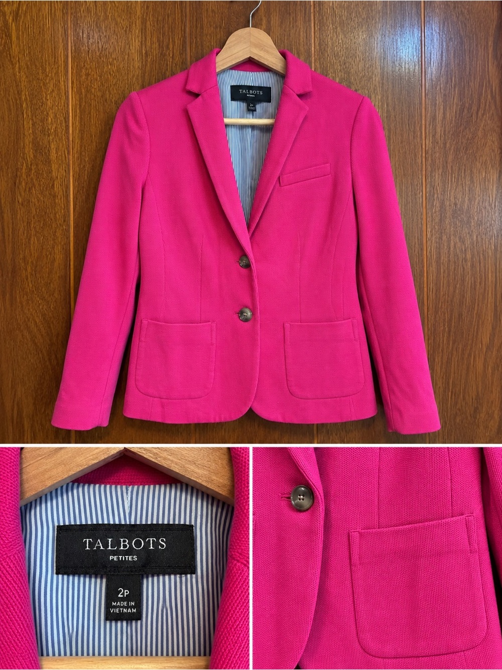 Talbots Pink Petites Two-Button Tailored Blazer